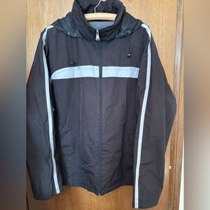 Izod Perform X Men’s Black and Reflective Gray Zip Up Hooded Coat Jacket Size XL